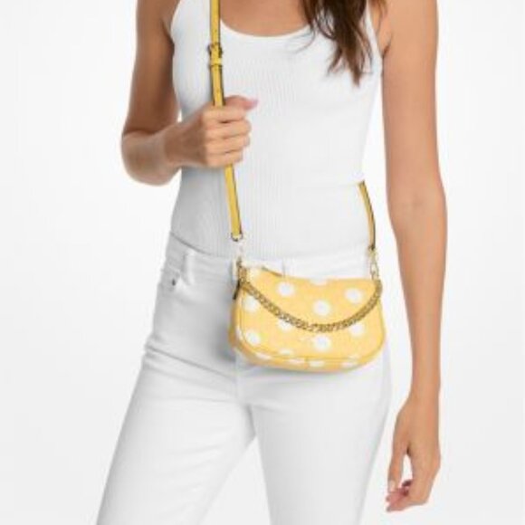 Michael Kors Jet Set Large Crossbody – Daisy Yellow Polka Dot Logo Print - Picture 6 of 13